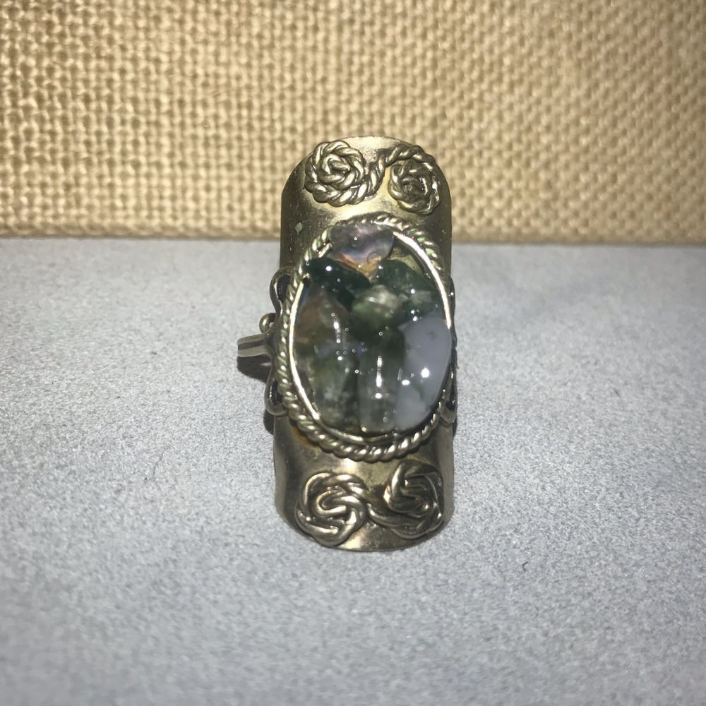 Blue Green Stone Silver Tone Adjustable Ring Boho - Picture 8 of 9